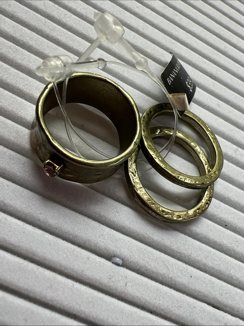 Banana Republic Gold-Tone Hammered Stackable Ring Set with Pink Accent